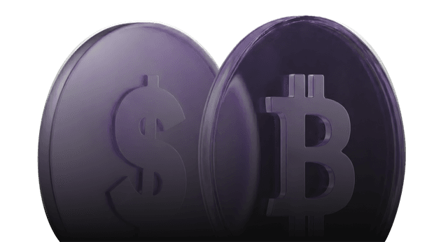 Bitcoin and Dollar coins